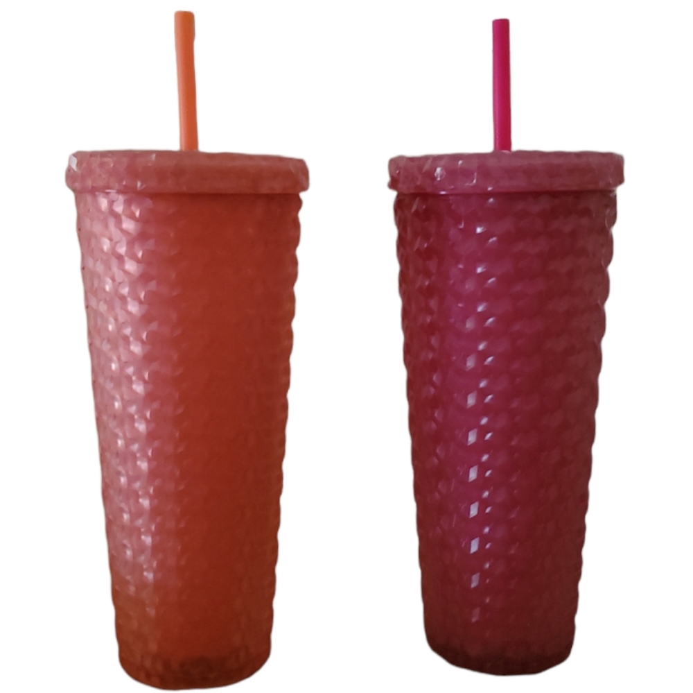 26 oz Travel Tumbler Double Walled Diamond Textured Studded Acrylic Straw